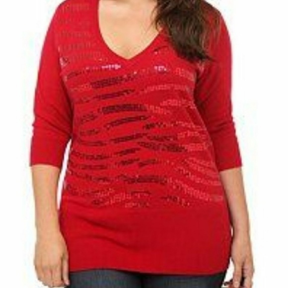 torrid Sweaters - Torrid Red Sequin 3/4 Sleeve Sweater